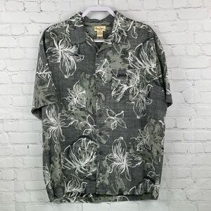 Panama Jack Hawaiian Button Up Shirt Mens Large Gray Floral Short Sleeve